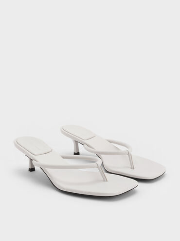 Square-Toe Kitten-Heel Thong Sandals, White, hi-res
