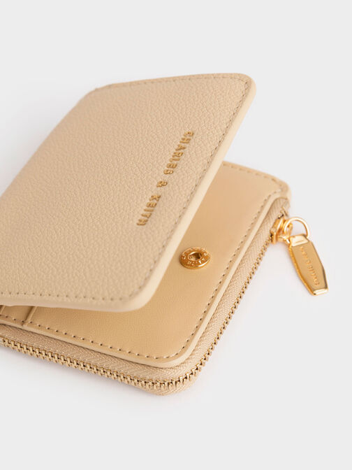 Snap Button Card Holder, Beige, hi-res