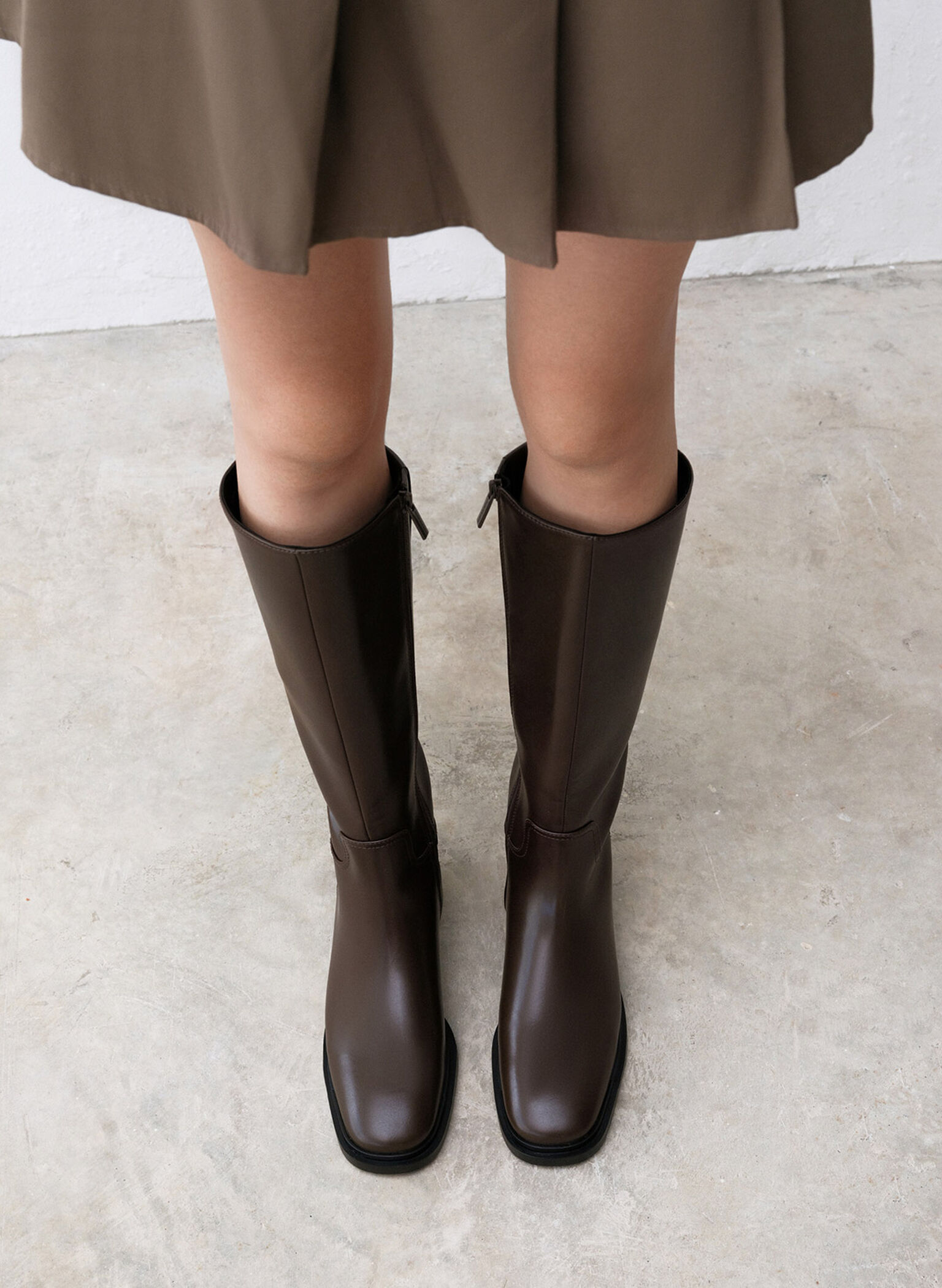 Side-Zip Knee-High Riding Boots, Brown, hi-res