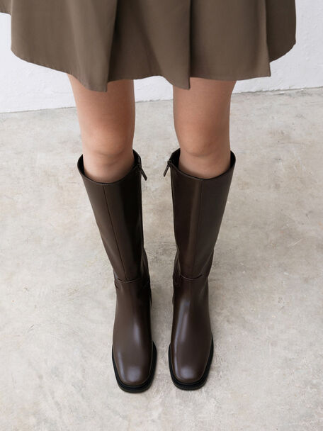 Side-Zip Knee-High Riding Boots, Brown, hi-res