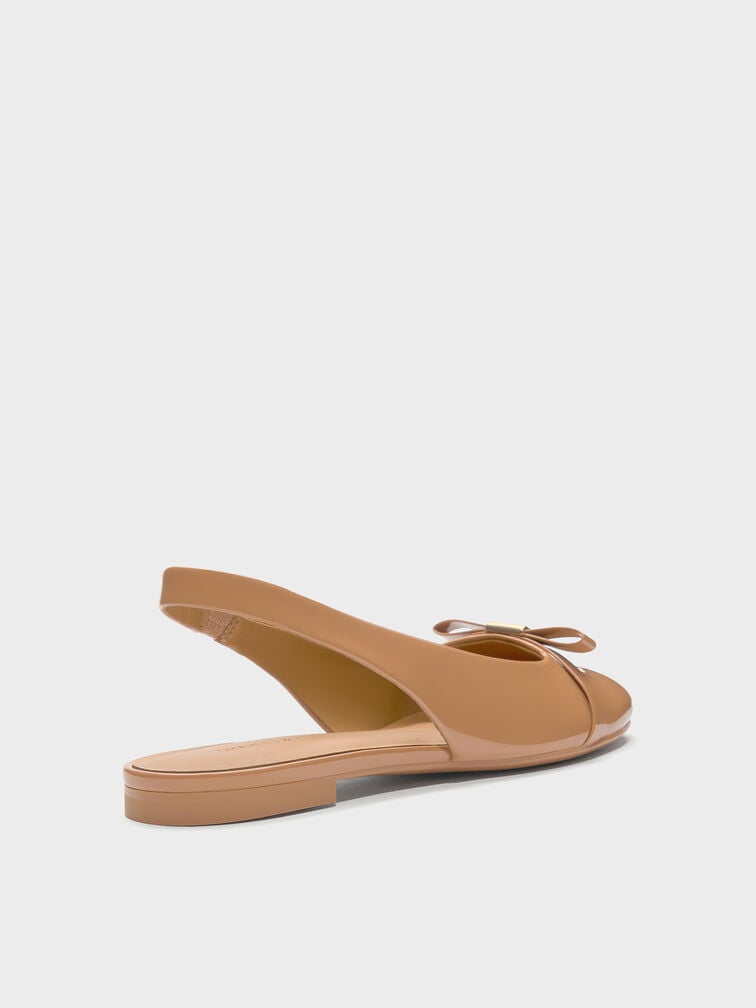 Dorian Patent Bow Slingback Flats, Caramel, hi-res