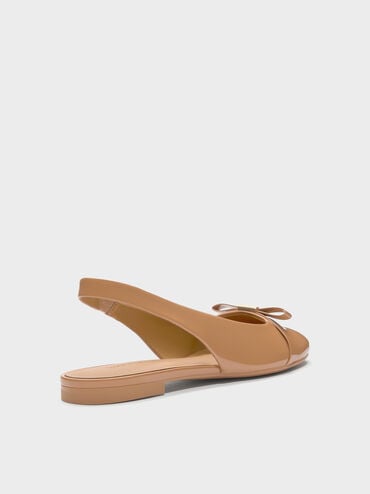Dorian Patent Bow Slingback Flats, Caramel, hi-res