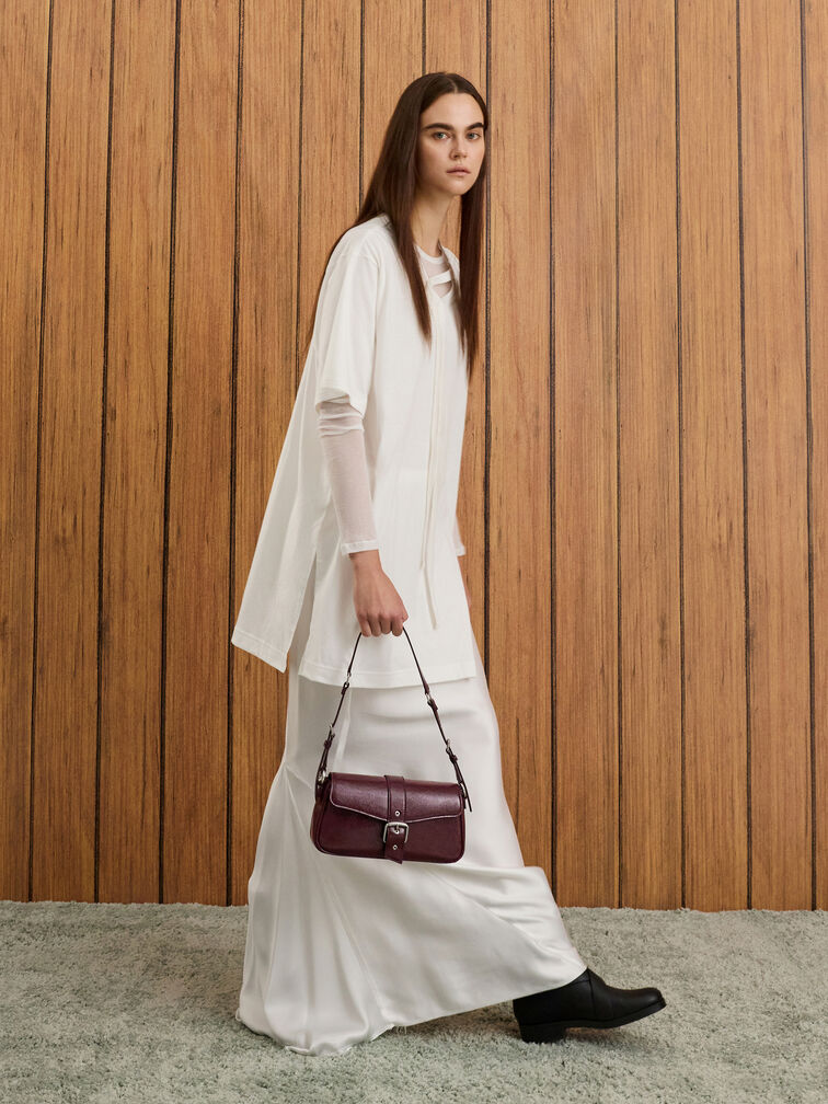 Blaise Belted Shoulder Bag, Wineberry Red, hi-res