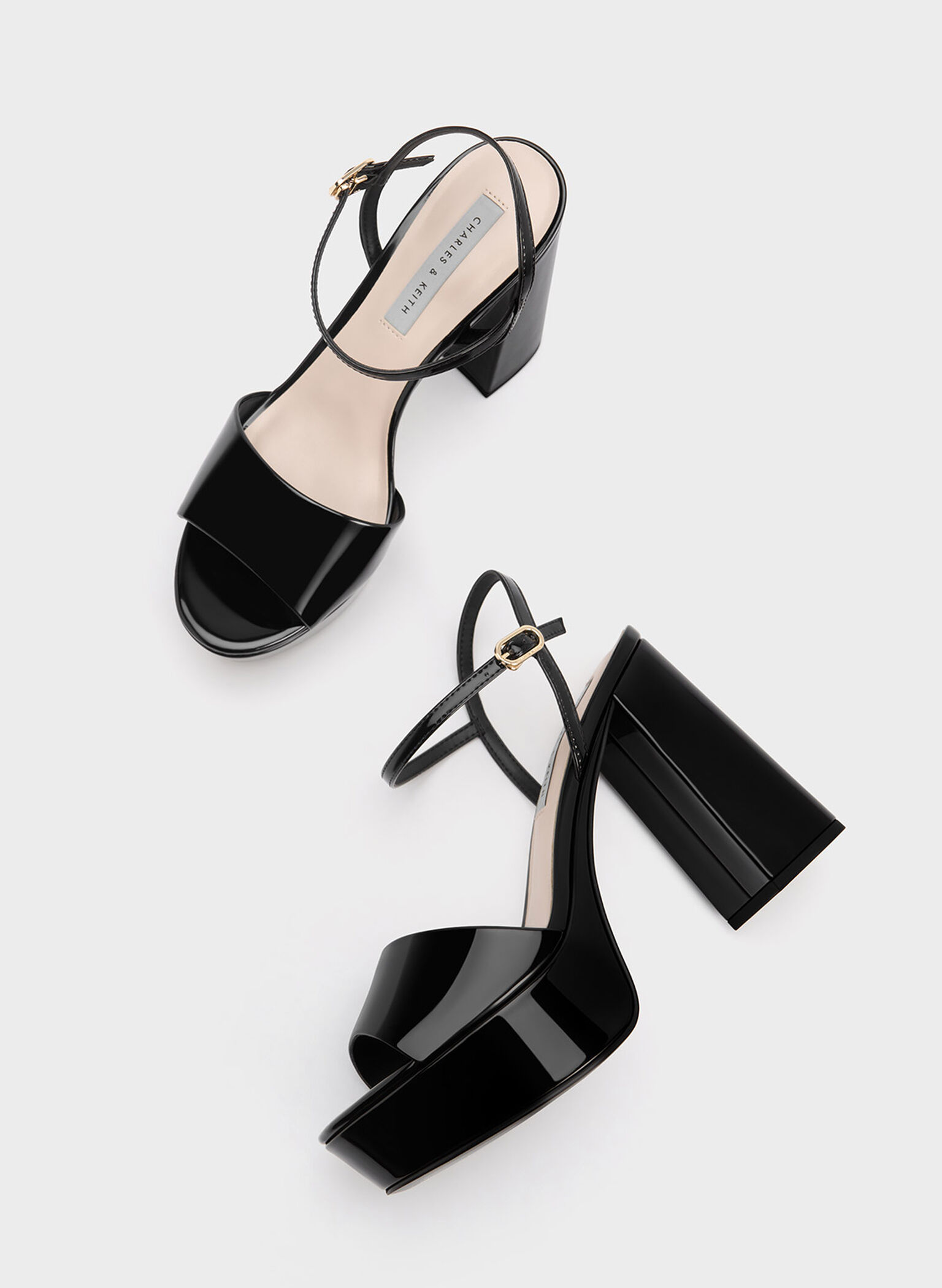 Halle Peep-Toe Patent Platform Sandals, Black Patent, hi-res