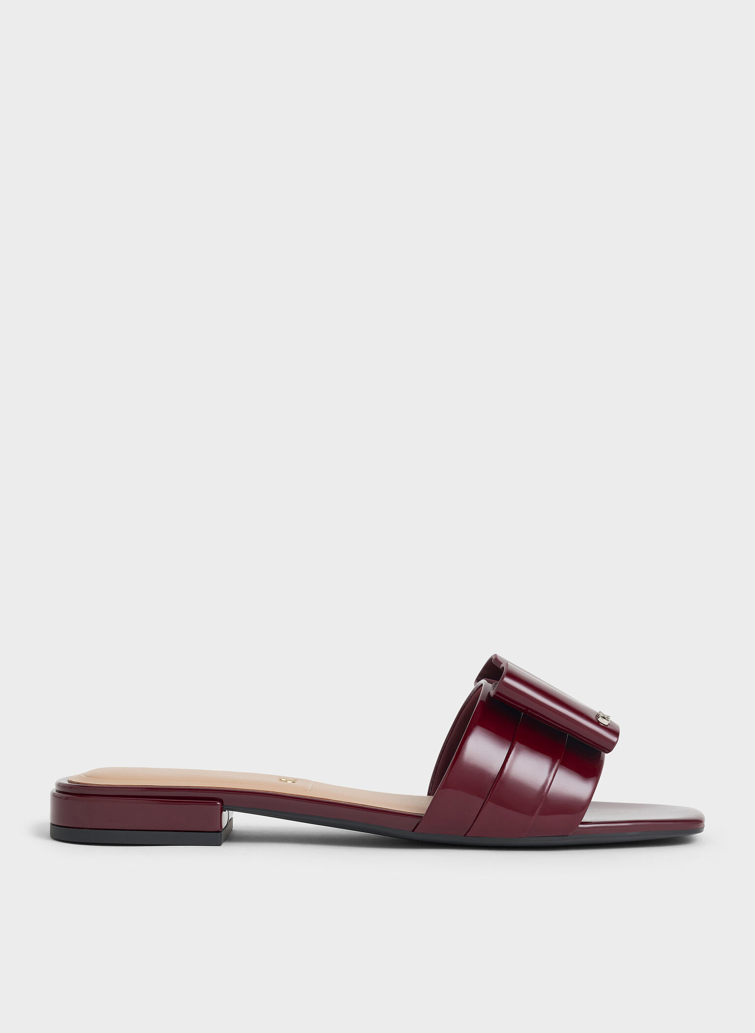 Lu Patent Leather Bow Slide Sandals, Burgundy, hi-res