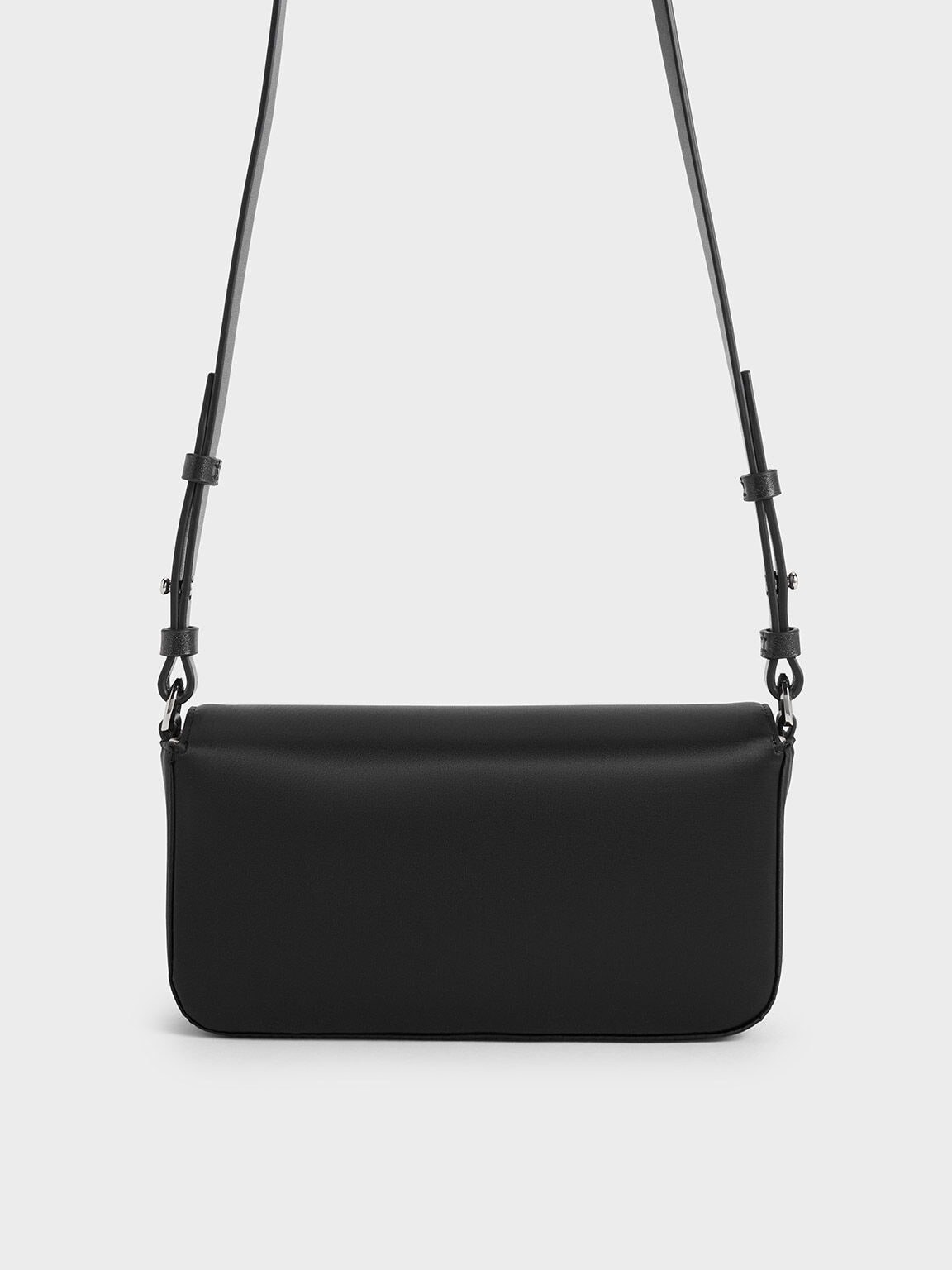 Goldie Satin Front Flap Gem Strap Bag Noir