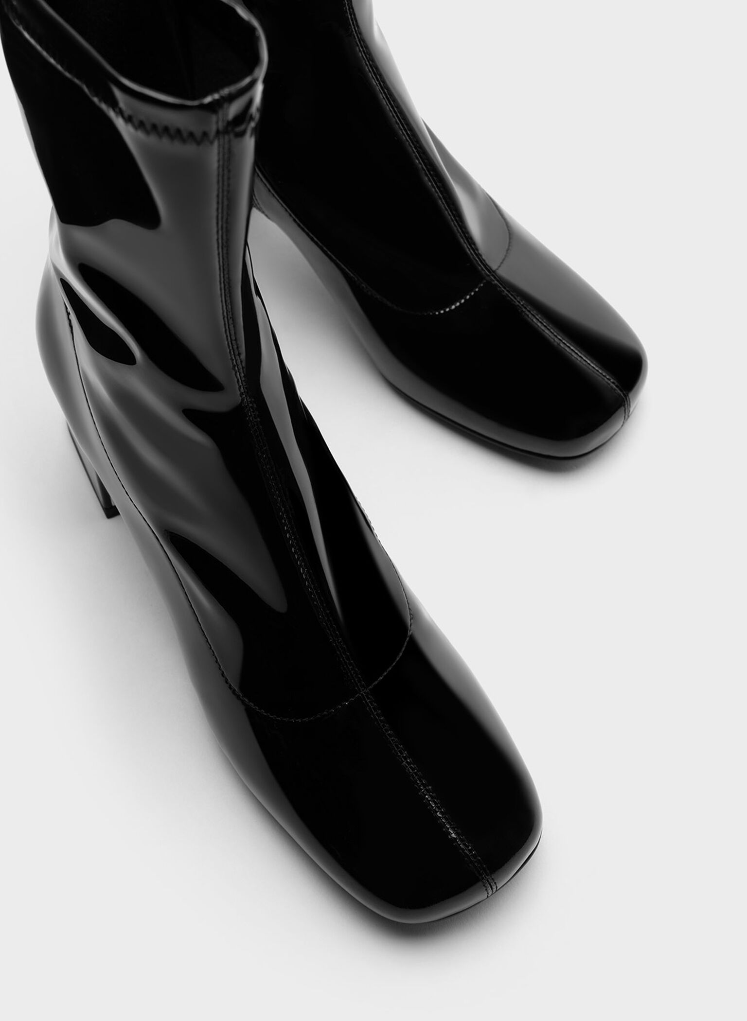Jully Patent Metallic Trapeze Heel Ankle Boots, Black Patent, hi-res