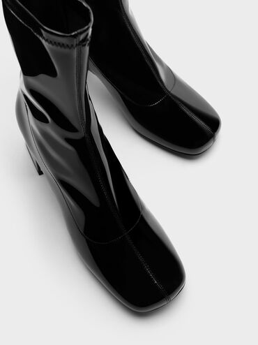 Jully Patent Metallic Trapeze Heel Ankle Boots, Black Patent, hi-res