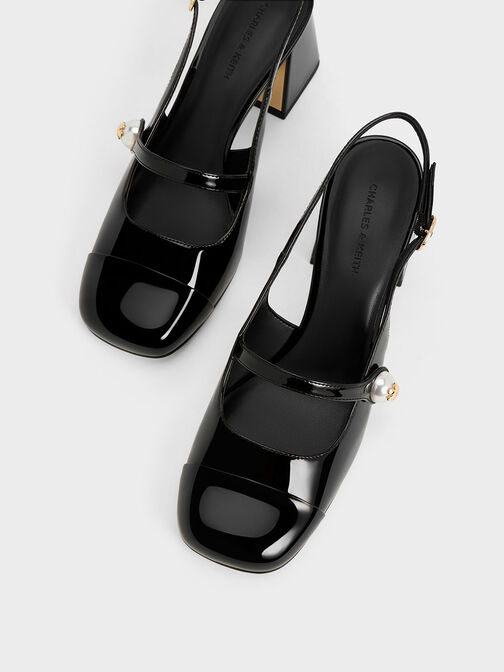 Aeryn Patent Pearl-Embellished Slingback Pumps, Black Patent, hi-res