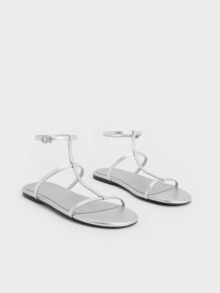 Recycled Polyester Gladiator Sandals, Silver, hi-res