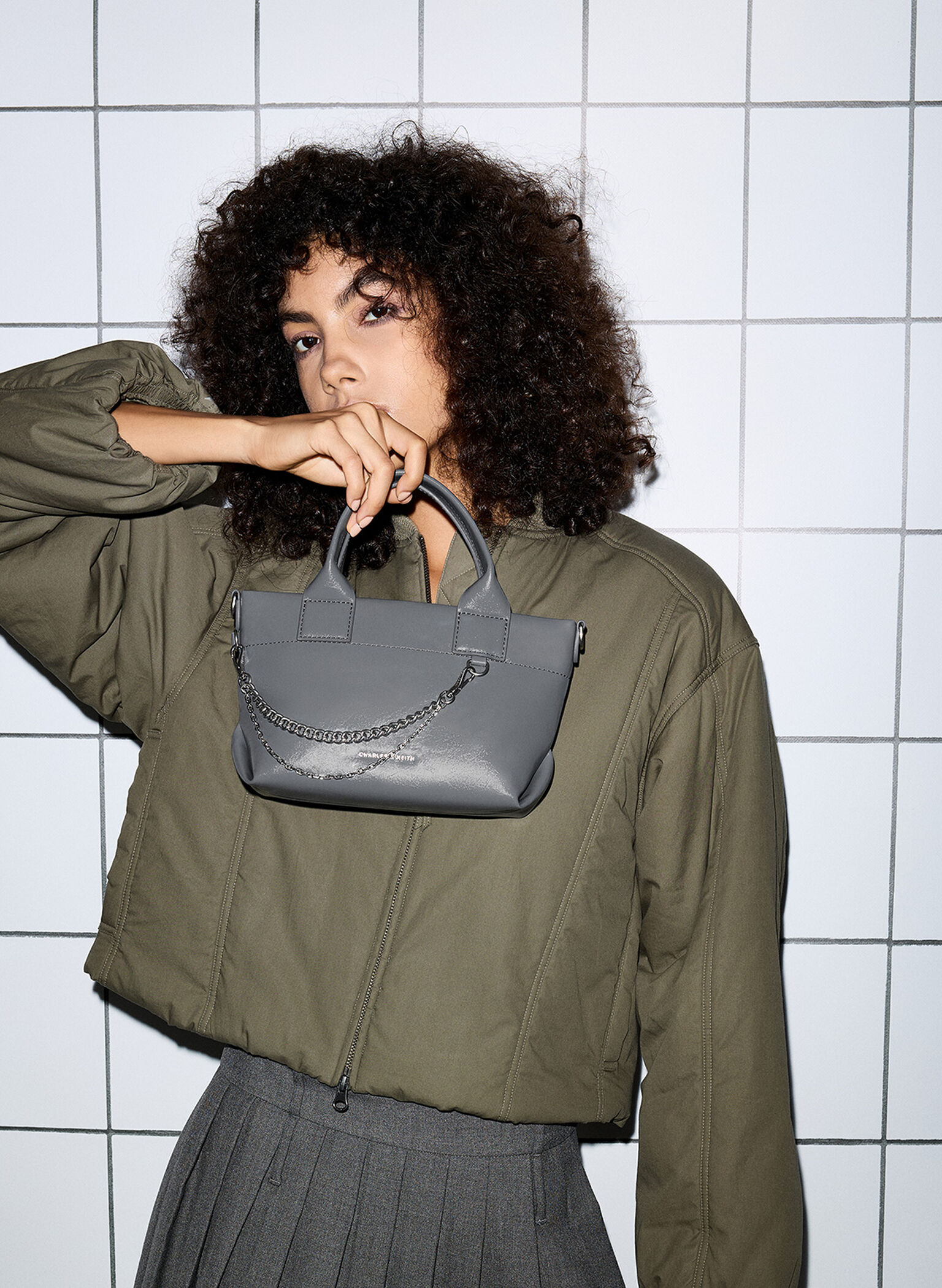 Atwood Crinkle-Effect Chain-Embellished Tote Bag, Grey, hi-res