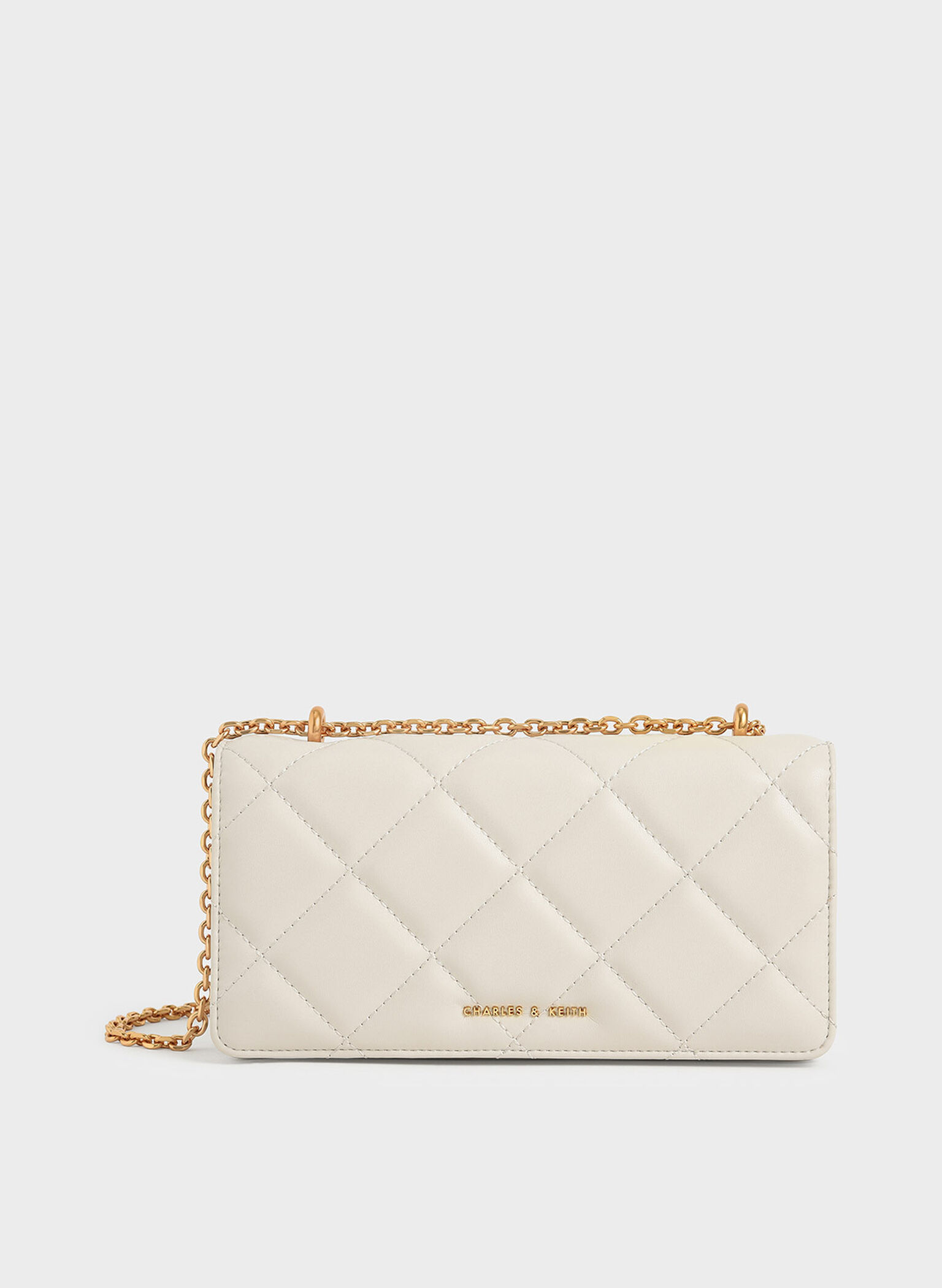 Paffuto Chain Handle Quilted Long Wallet, Cream, hi-res