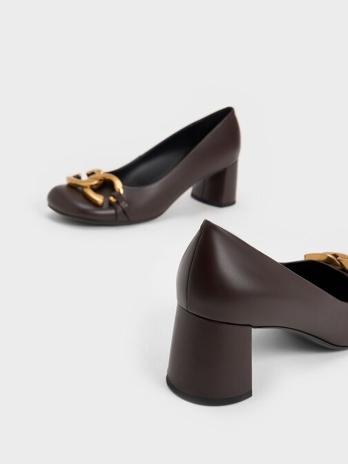 Chunky Metallic Accent Pumps, Dark Brown, hi-res