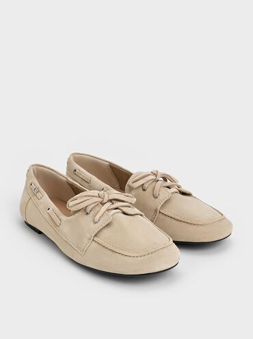 Kori Suede Boat Shoes, Beige, hi-res