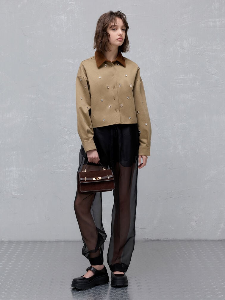 Arlet Recycled Suede Belted Top Handle Bag, Espresso Brown, hi-res
