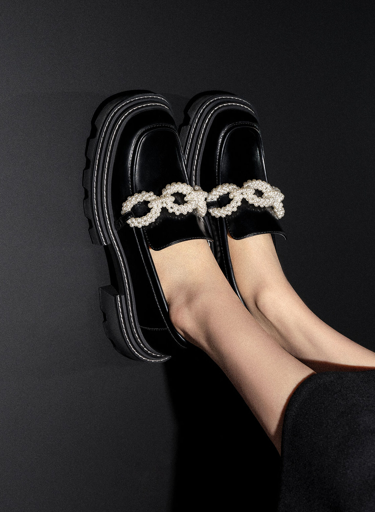 Perline Beaded Platform Loafers, Black, hi-res