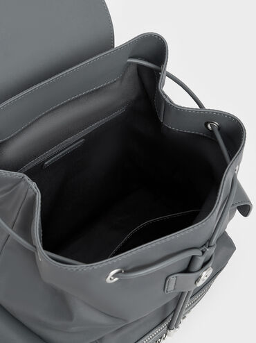 Nylon Puffy Chain-Link Backpack, Grey, hi-res