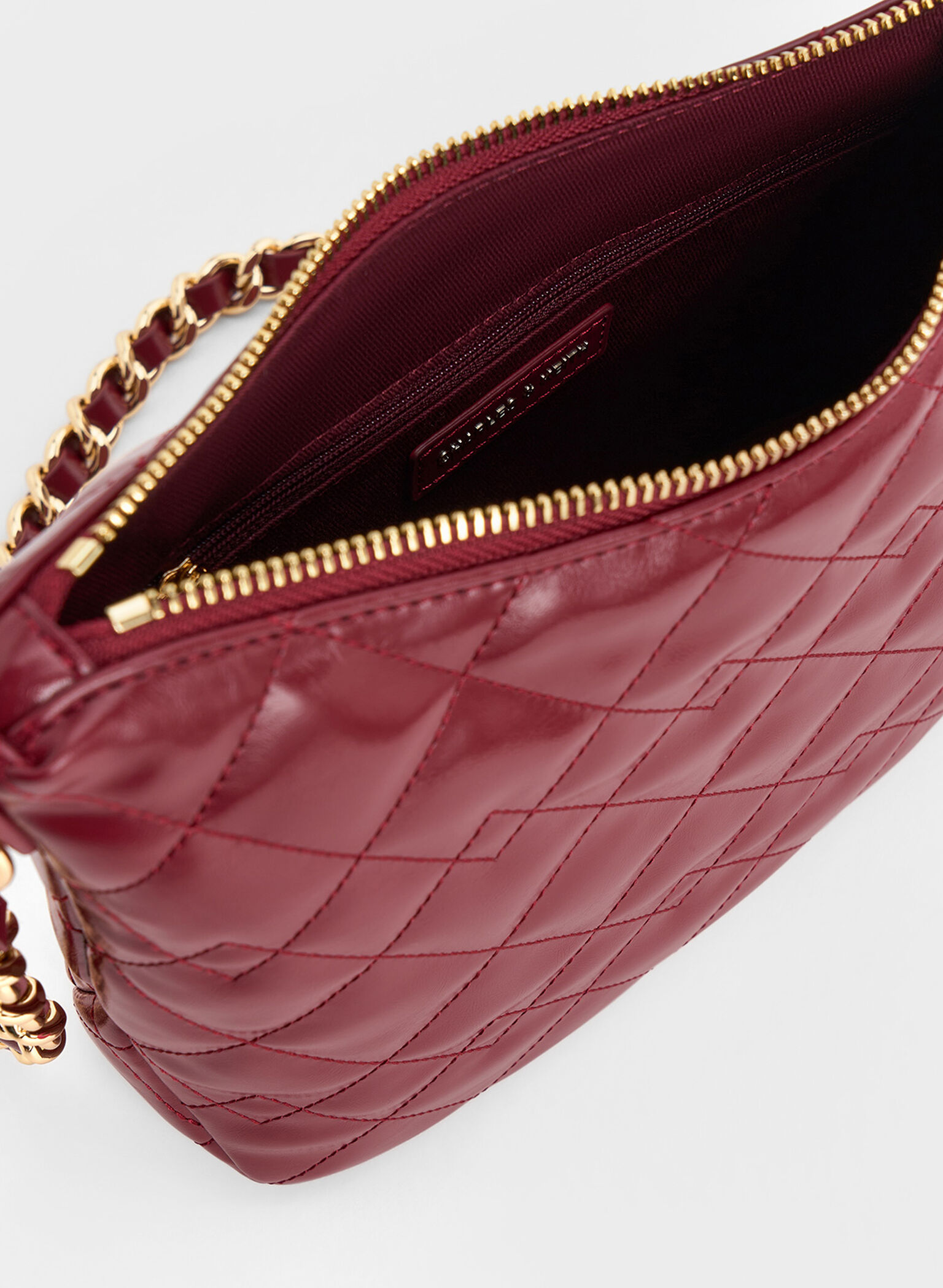 Duo Quilted Slouchy Hobo Bag, Burgundy, hi-res