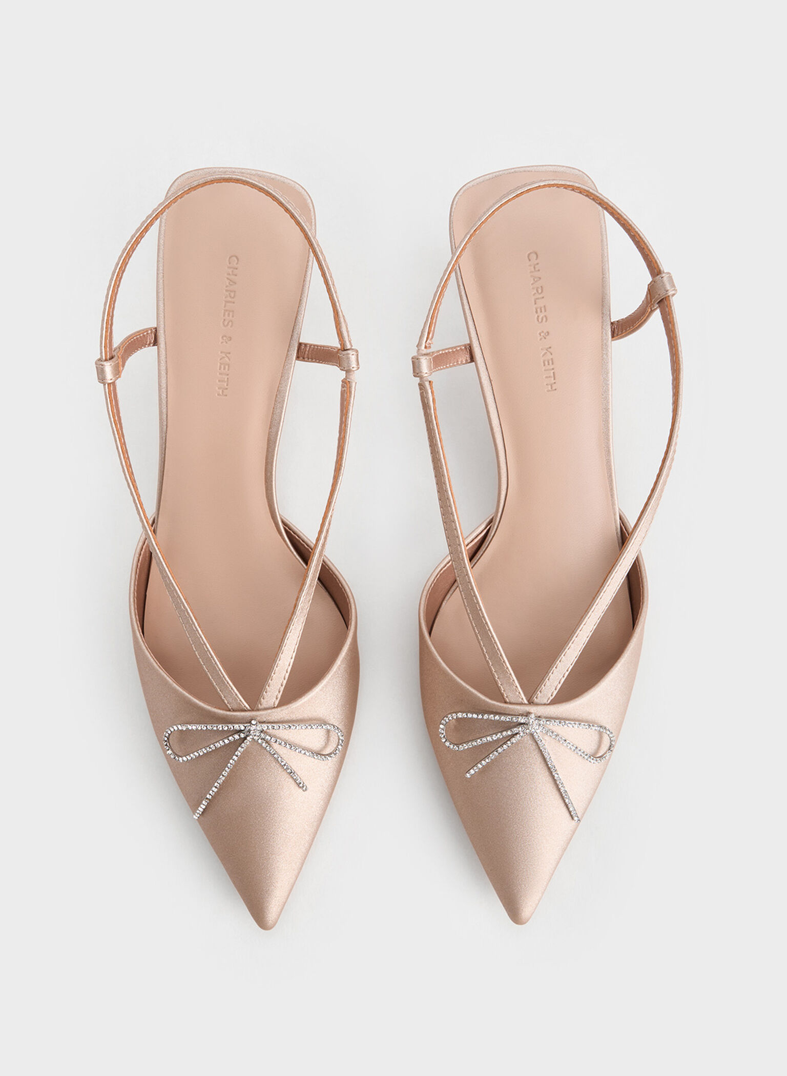 Crystal-Bow Kitten-Heel Slingback Pumps, Nude, hi-res