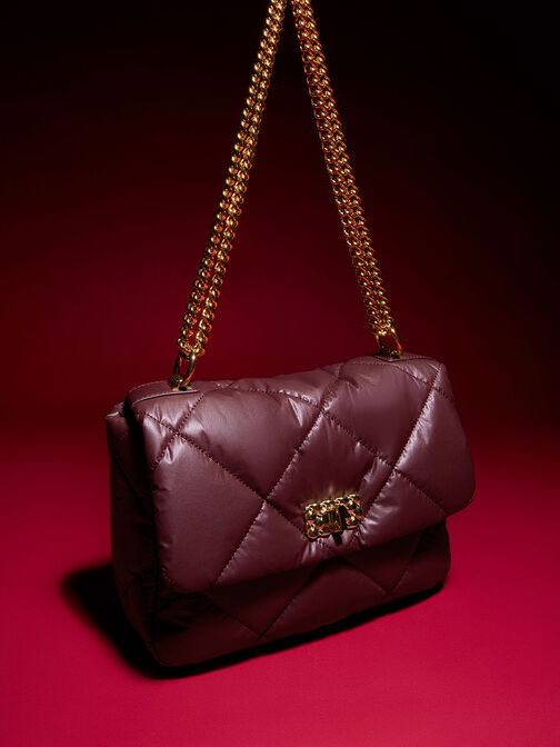 Burgundy Quilted Goatskin Small 19 Bag Silver and Gold Hardware, 2022