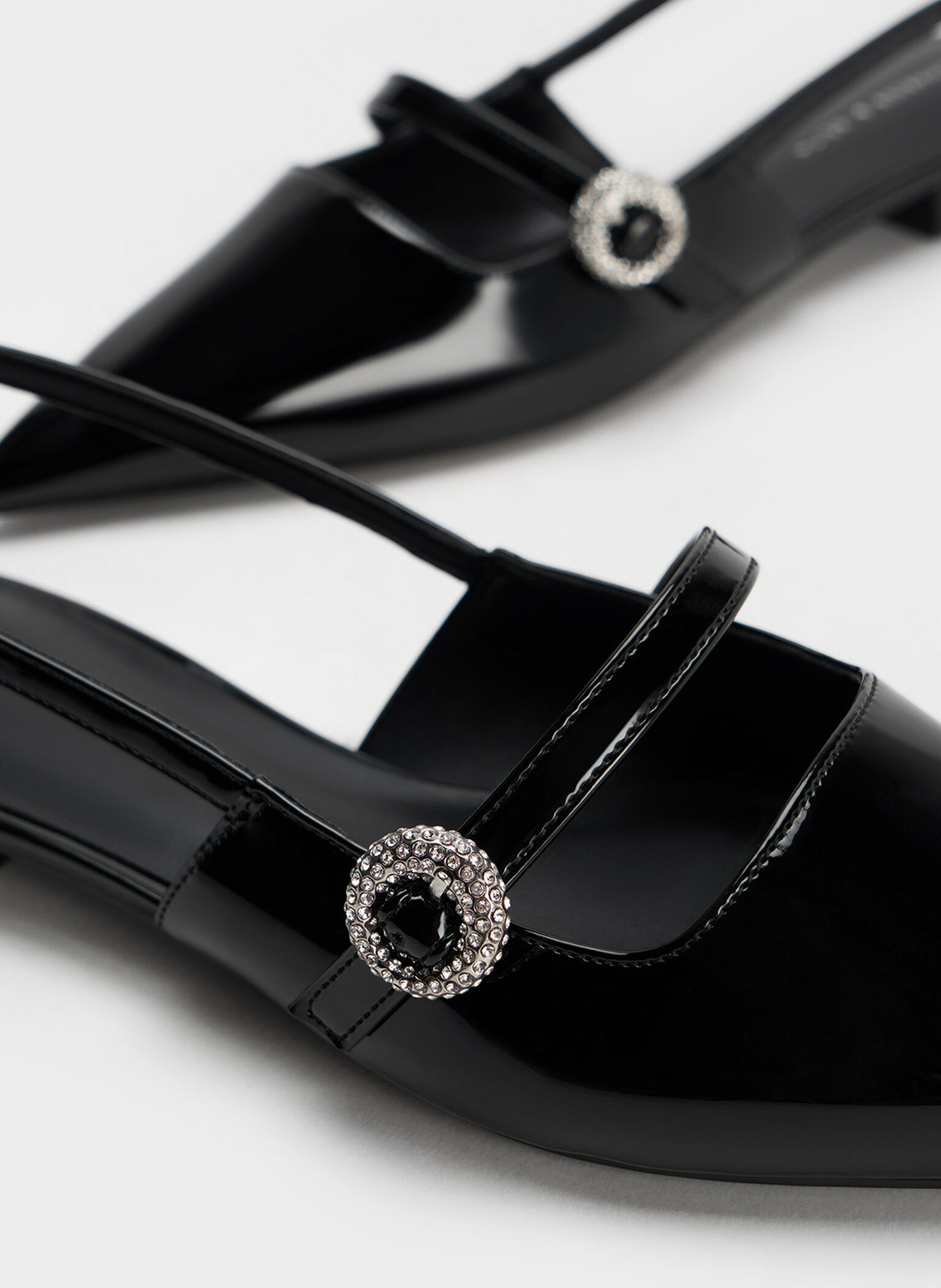 Patent Crystal-Embellished Slingback Flats, Black Patent, hi-res