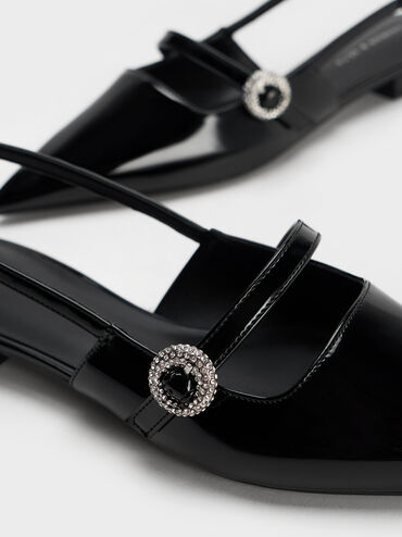 Patent Crystal-Embellished Slingback Flats, Black Patent, hi-res