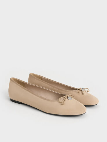 Faux Suede Bow Ballet Flats, Sand, hi-res