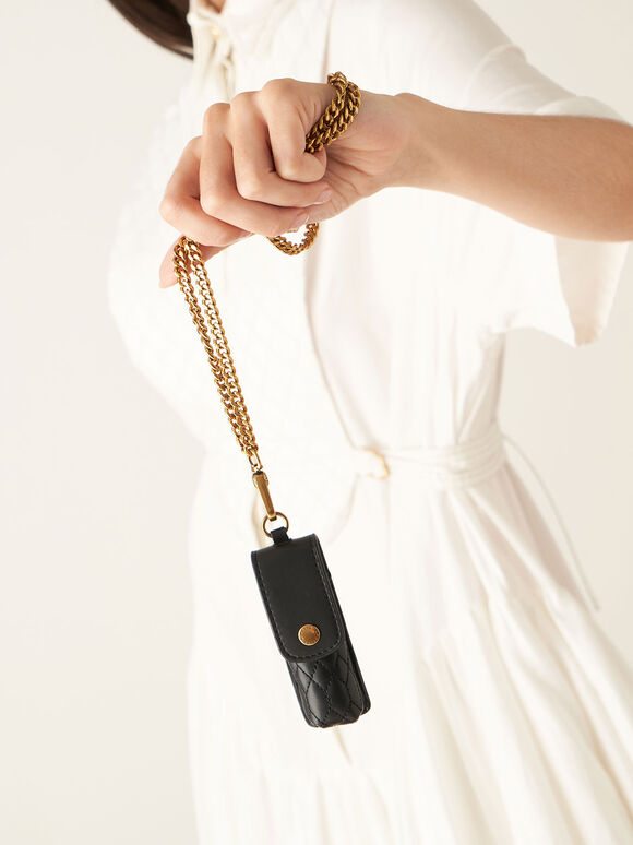 Holiday 2021 Collection: Holly Chain-Strap Mini Pouch​, Black, hi-res