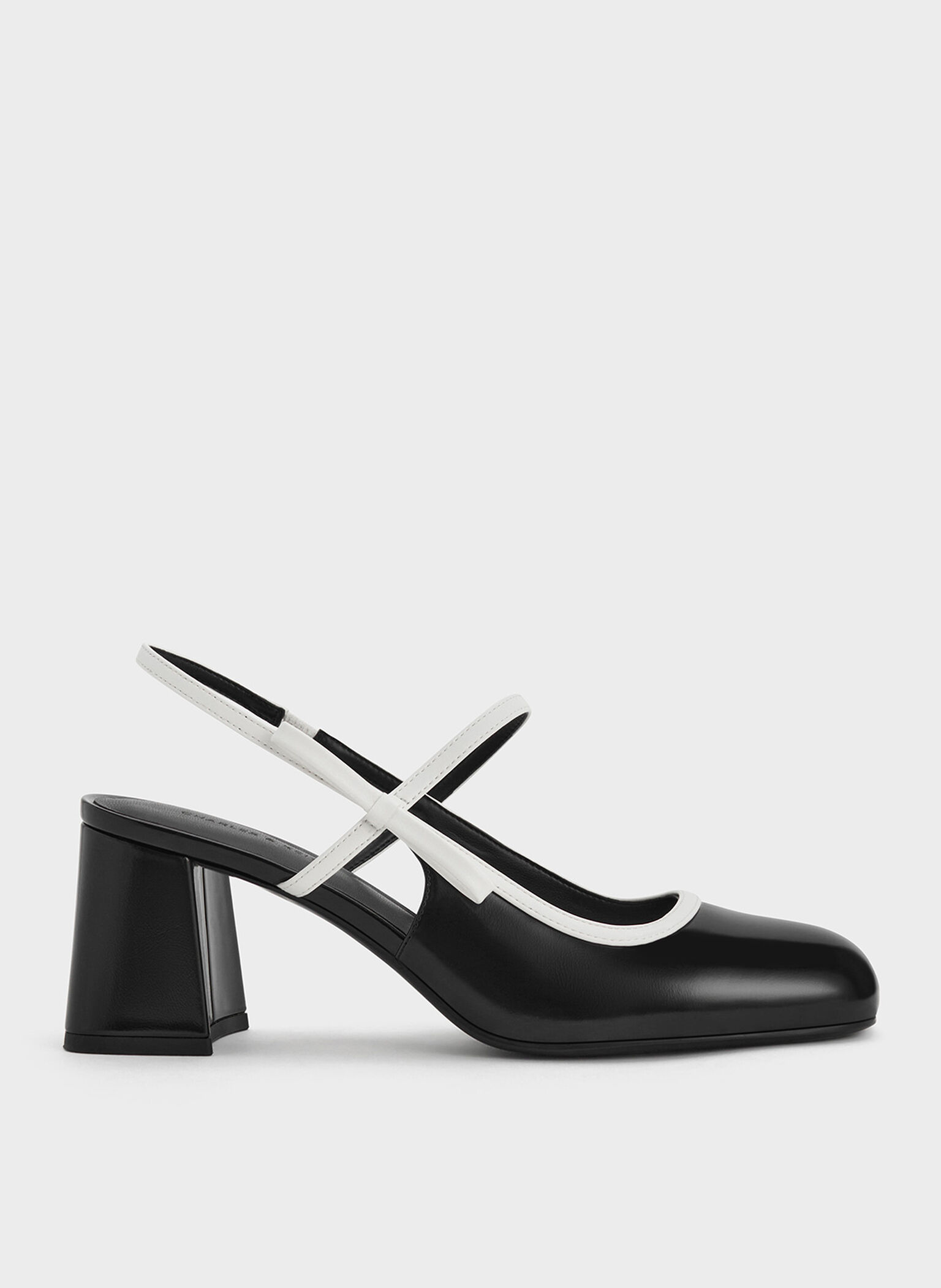 Two-Tone Bow Slingback Mary Jane Pumps, Black Box, hi-res