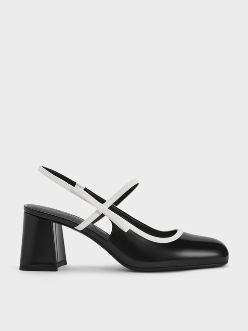 Two-Tone Bow Slingback Mary Jane Pumps, Black Box, hi-res
