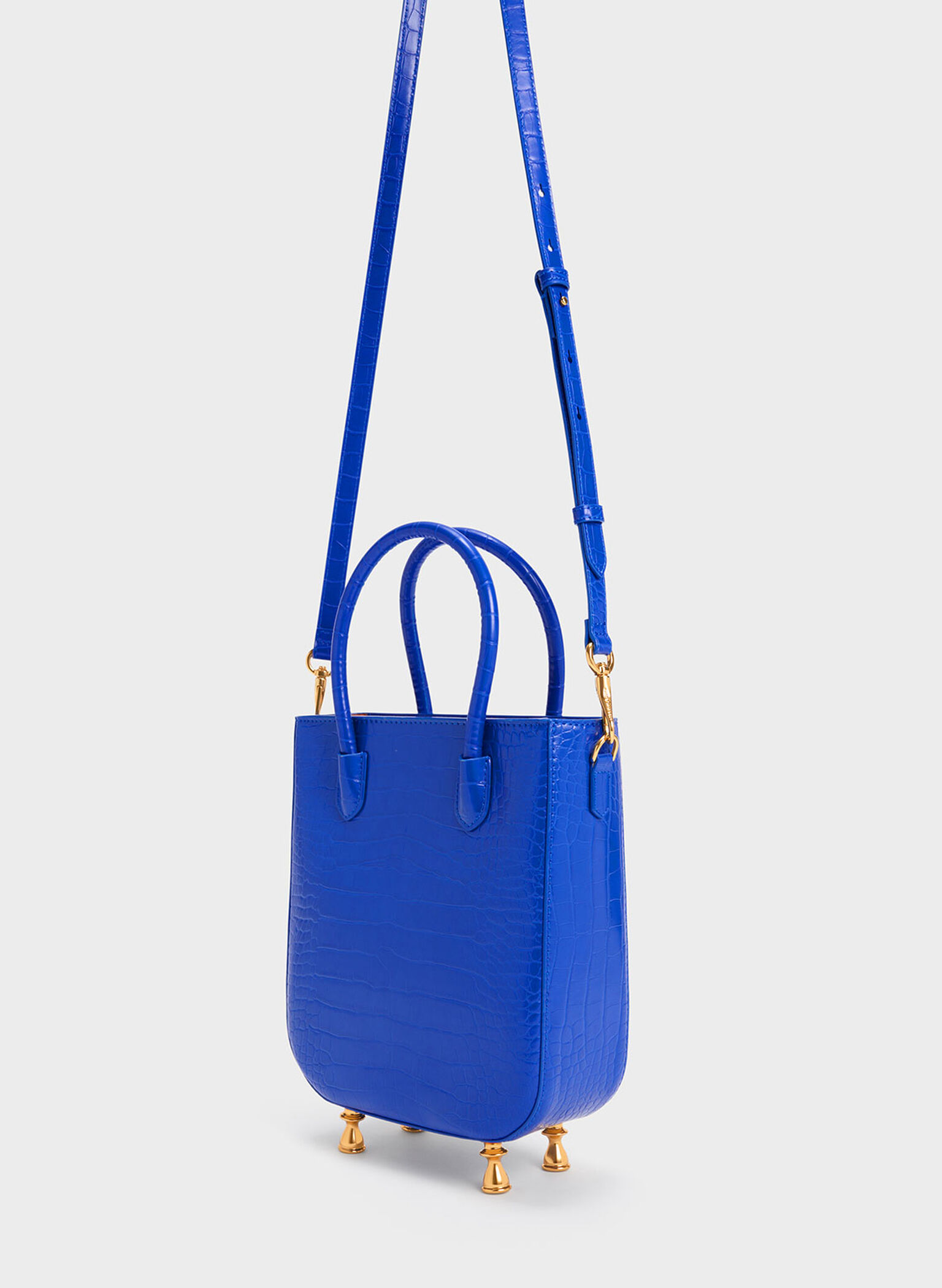 Meriah Croc-Embossed Tote Bag, Cerulean, hi-res