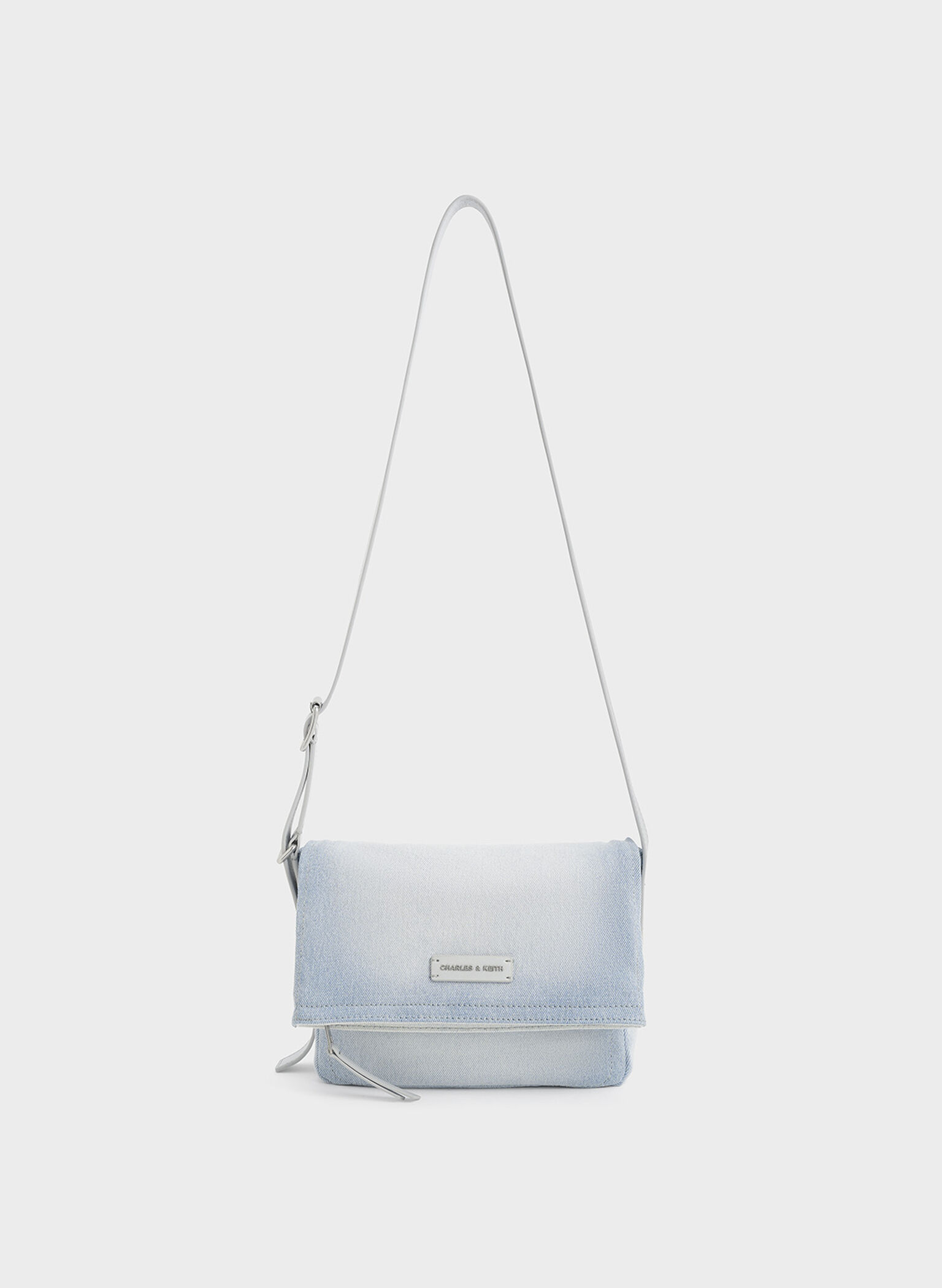 Ivette Denim Front Flap Crossbody Bag, Light Washed Denim, hi-res