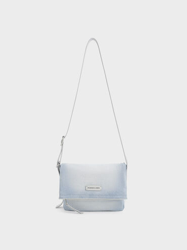 Ivette Denim Front Flap Crossbody Bag, Light Washed Denim, hi-res