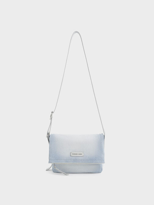 Ivette Denim Front Flap Crossbody Bag, Light Washed Denim, hi-res