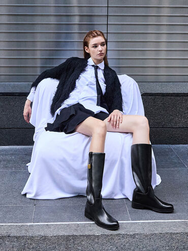Yvette Metallic-Accent Knee-High Boots, Black, hi-res