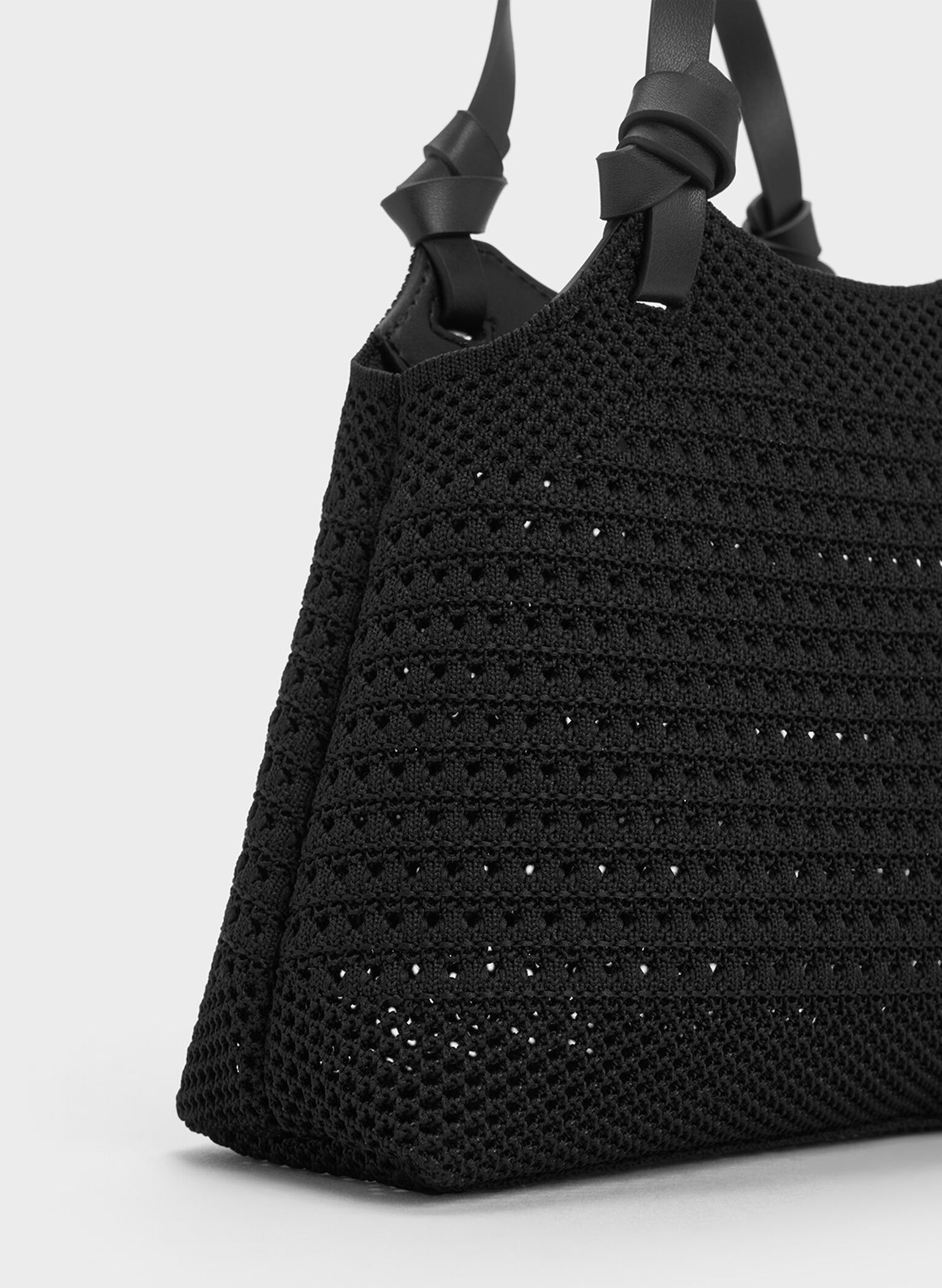 Ida Knotted Handle Knitted Tote Bag, Black, hi-res