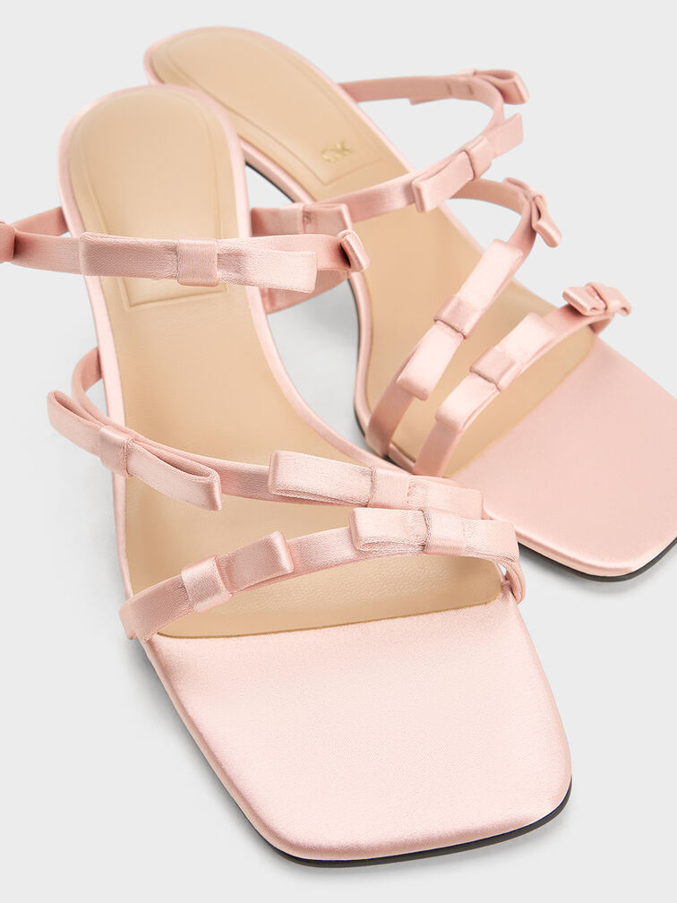 Jessy Recycled Polyester Bow Heeled Sandals, Pink, hi-res