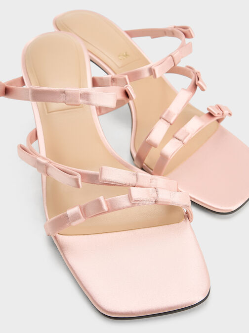 Jessy Recycled Polyester Bow Heeled Sandals, Pink, hi-res