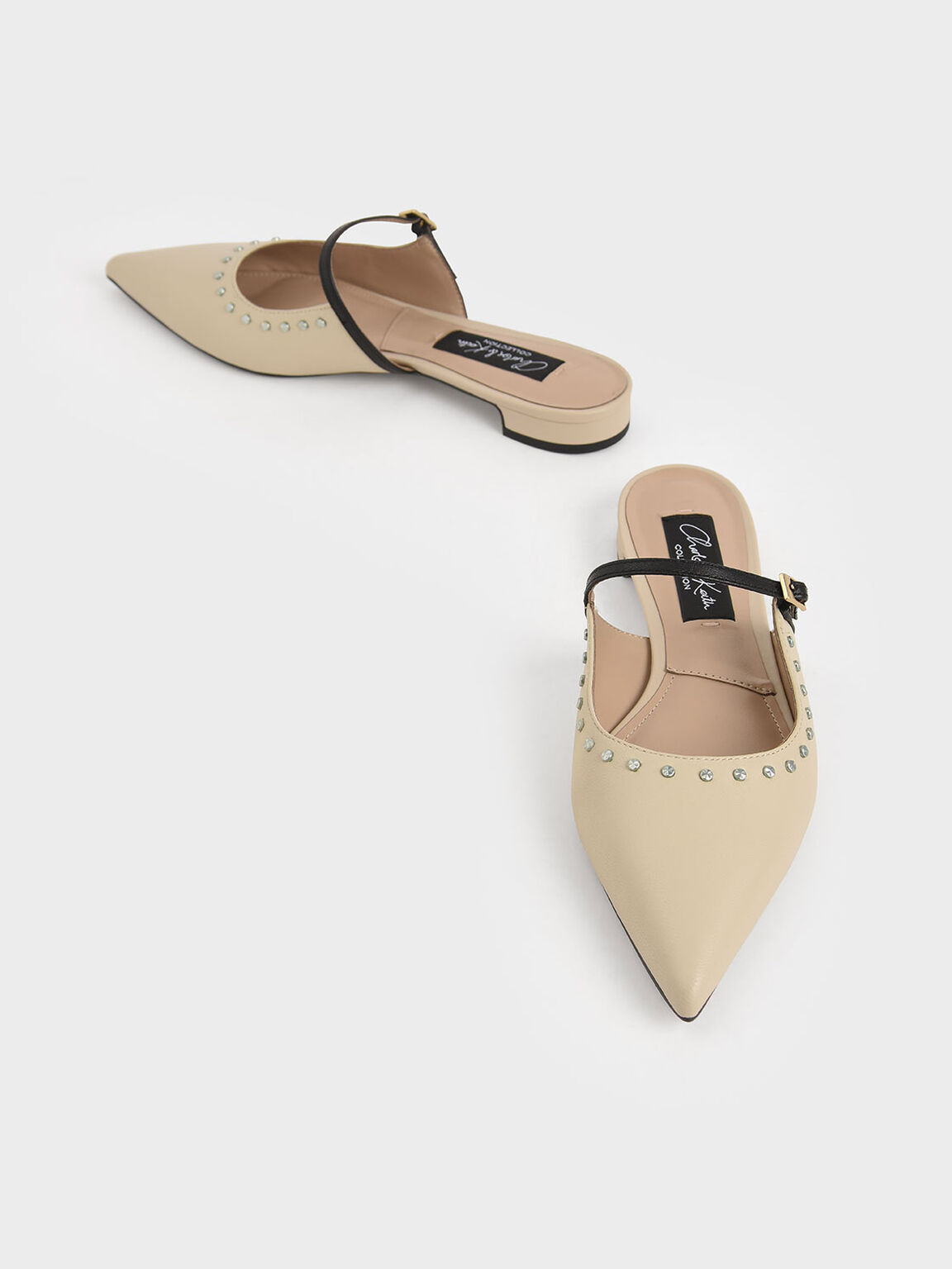 Studded Leather Mules, Beige, hi-res