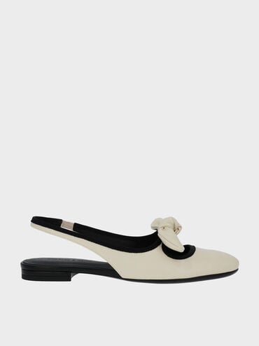 Knotted Bow Slingback Flats, Chalk, hi-res