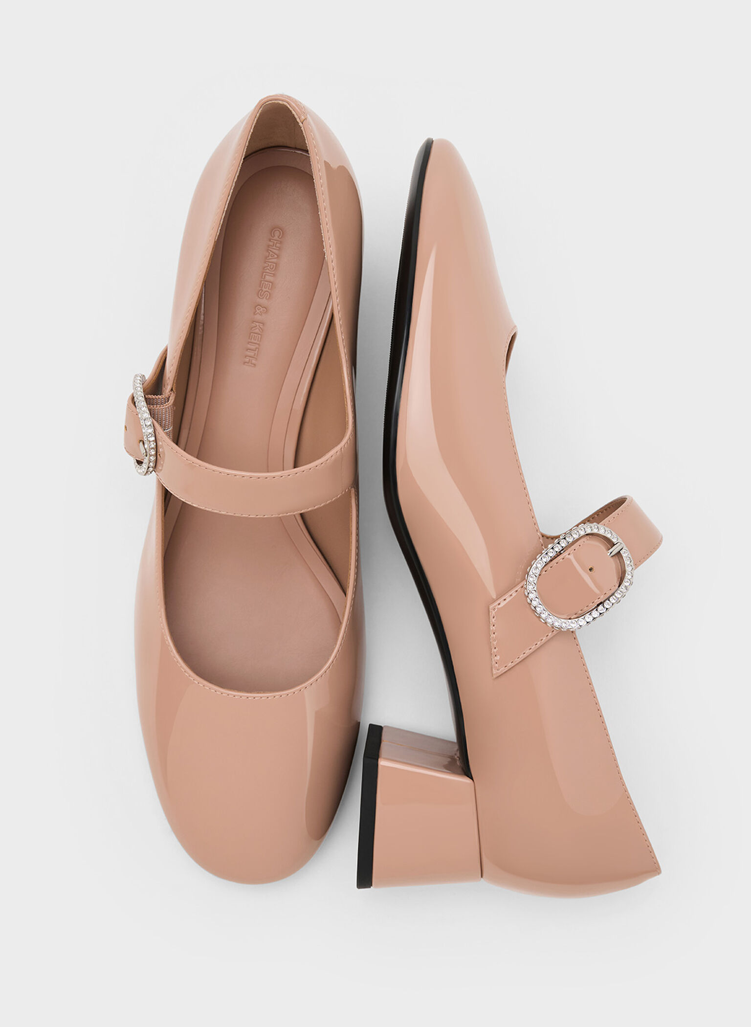 Jannie Patent Crystal-Buckle Mary Jane Pumps, Nude, hi-res