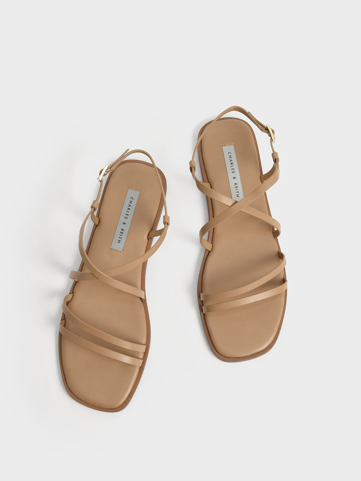 Strappy Flat Sandals, Camel, hi-res