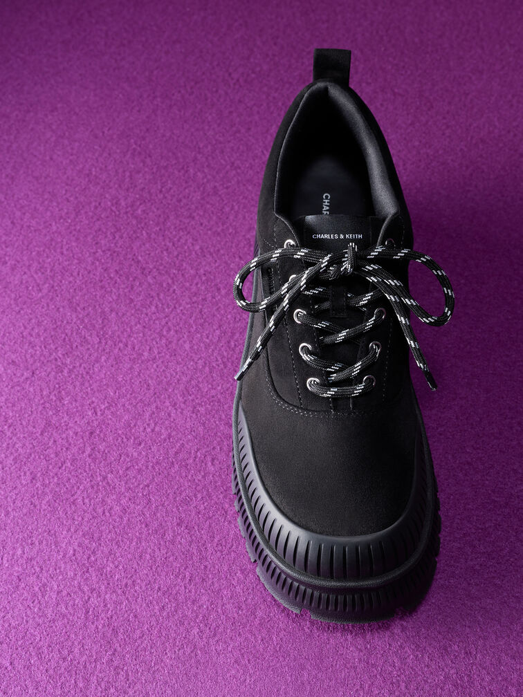 Darra Faux Suede Ridged-Sole Platform Sneakers, Black Textured, hi-res