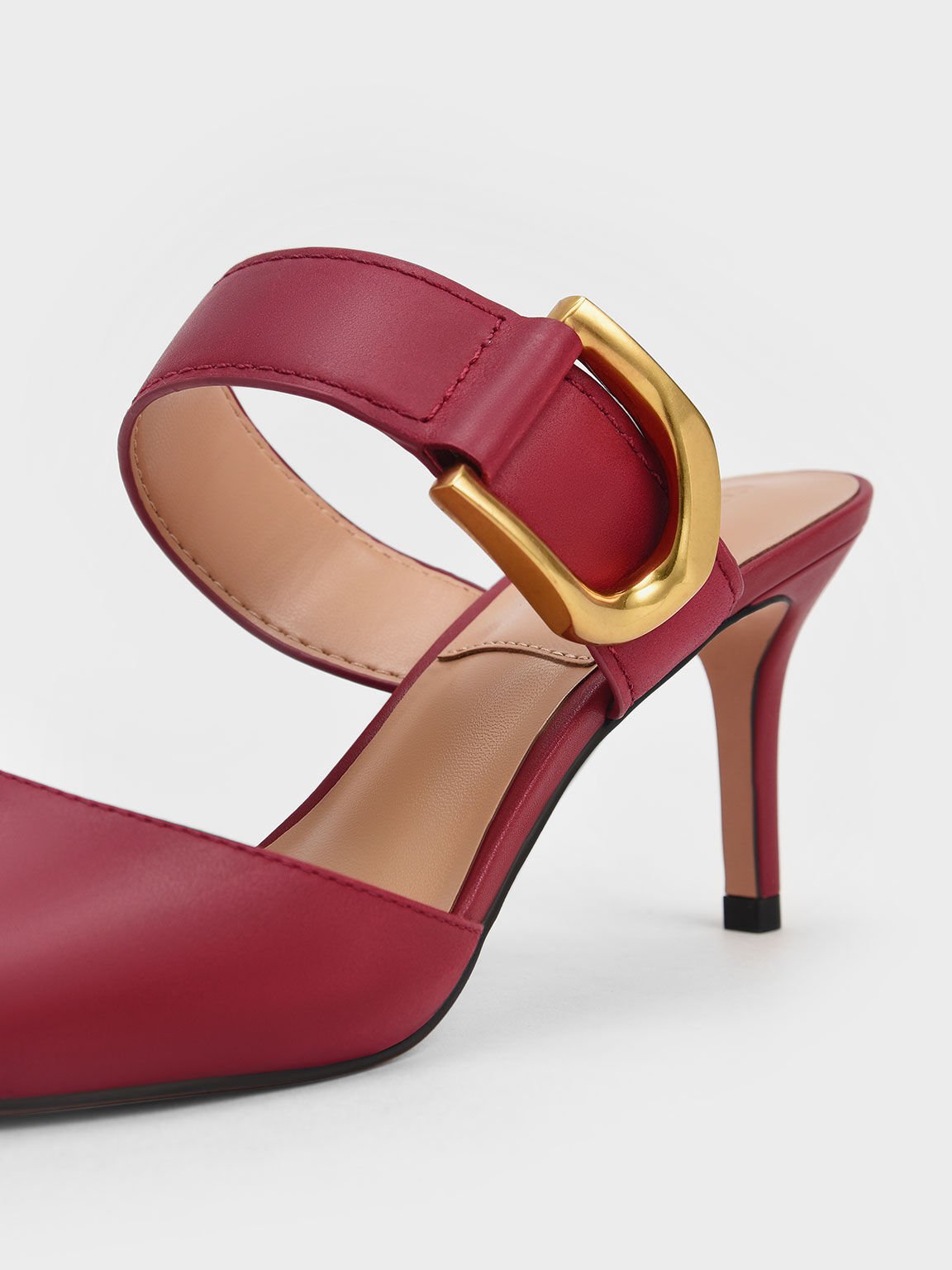 Lunar New Year Collection: Gabine Buckled Leather Mule Pumps, Red, hi-res