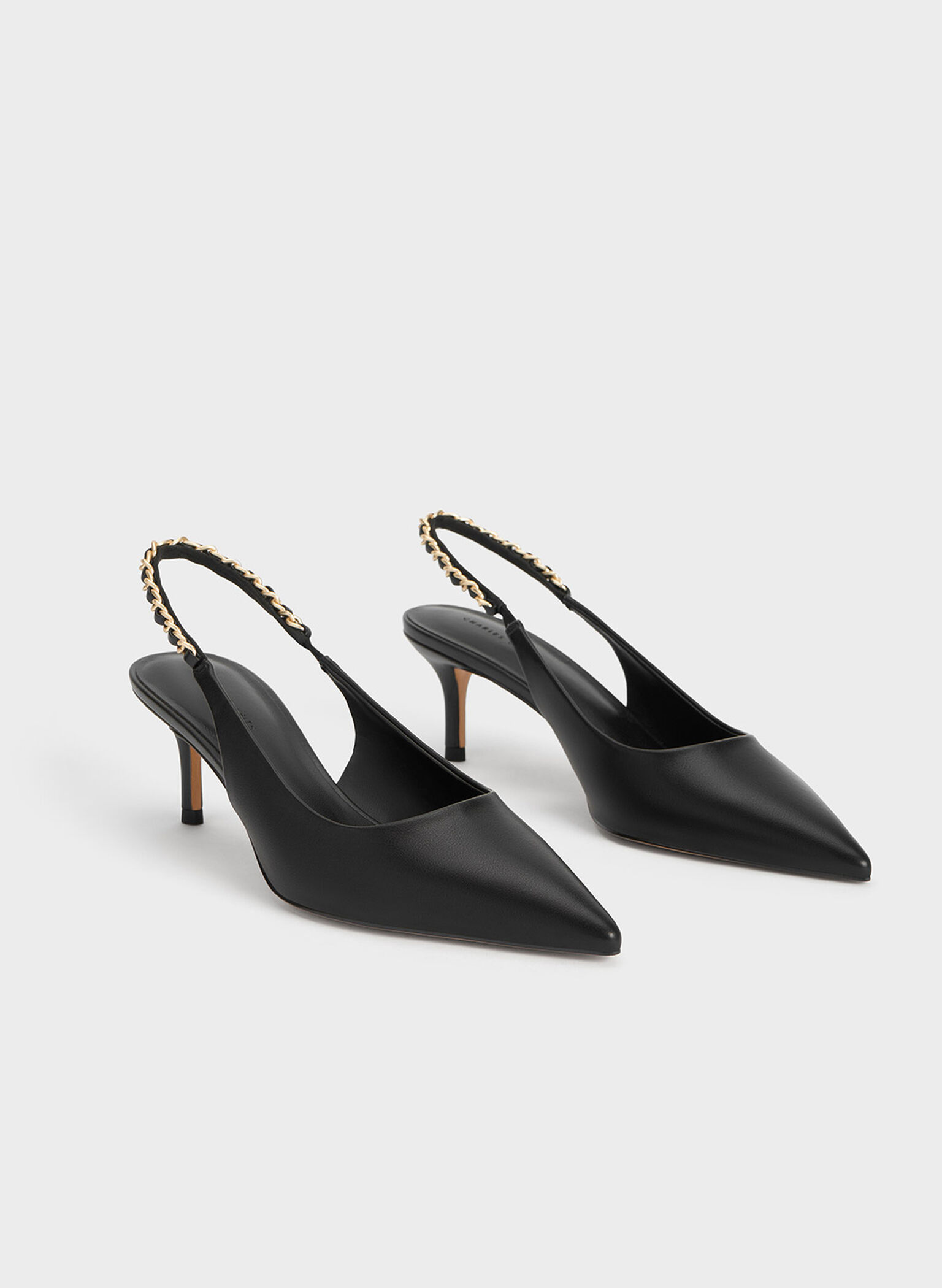 Braided-Chain Slingback Pumps, Black, hi-res