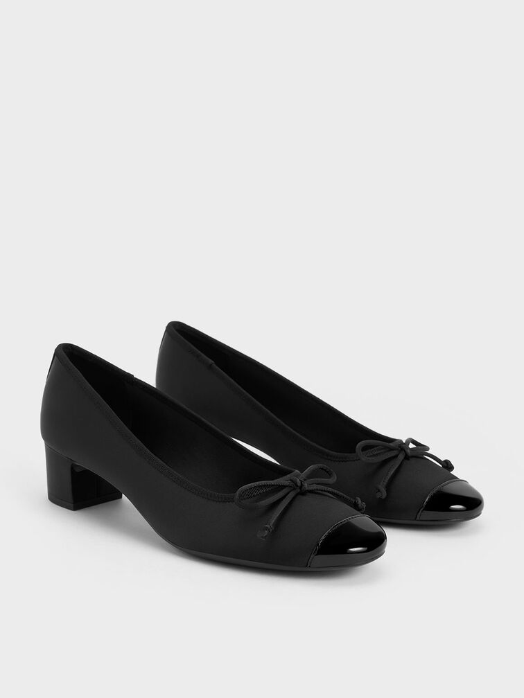 Glennis Recycled Polyester Bow Ballet Pumps, Black Textured, hi-res