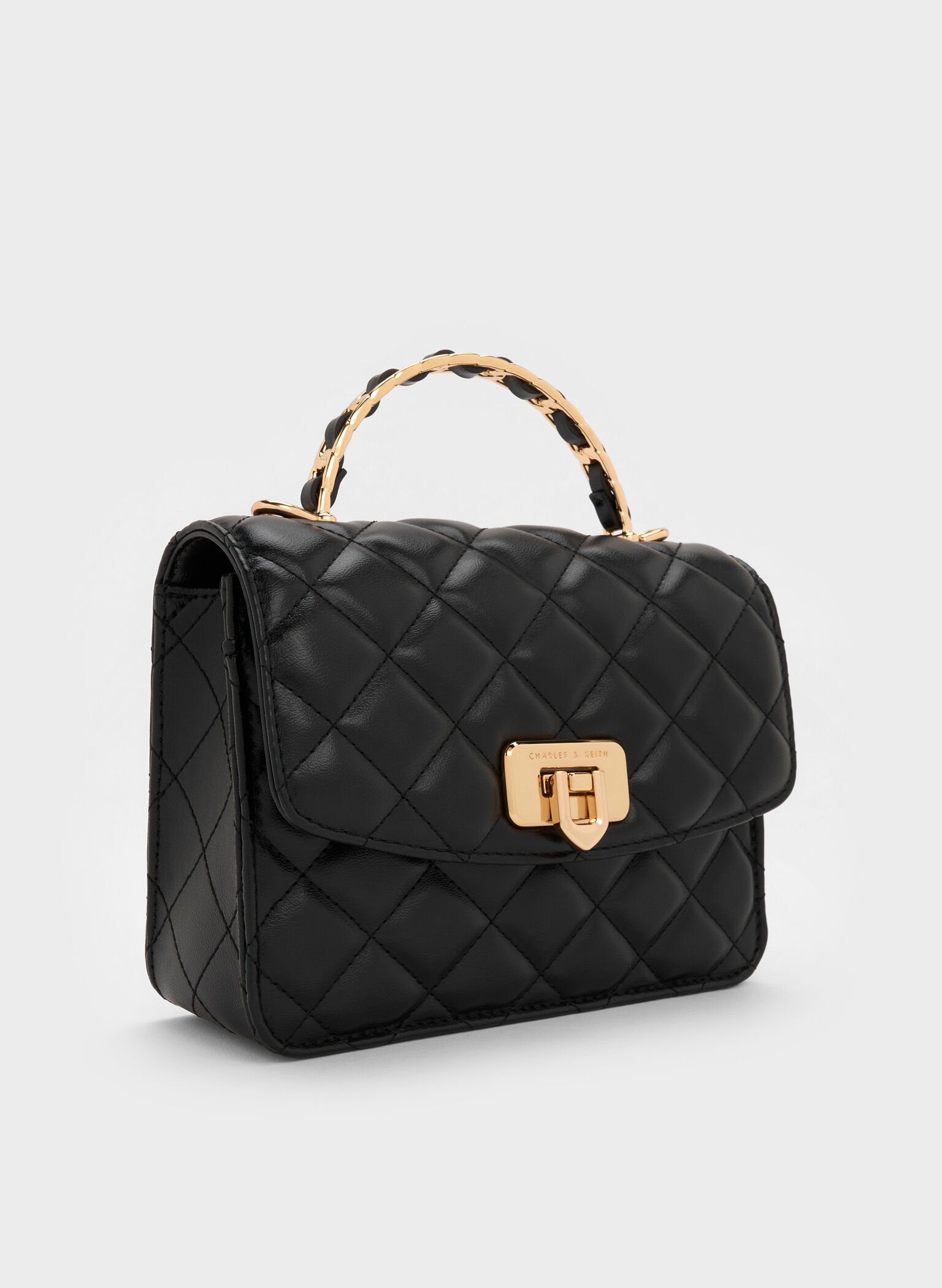 Cressida Quilted Top Handle Bag, Black, hi-res