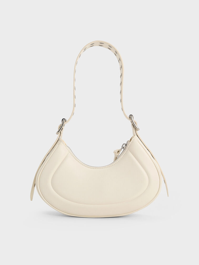 Petra Grommet-Strap Curved Shoulder Bag, Cream, hi-res