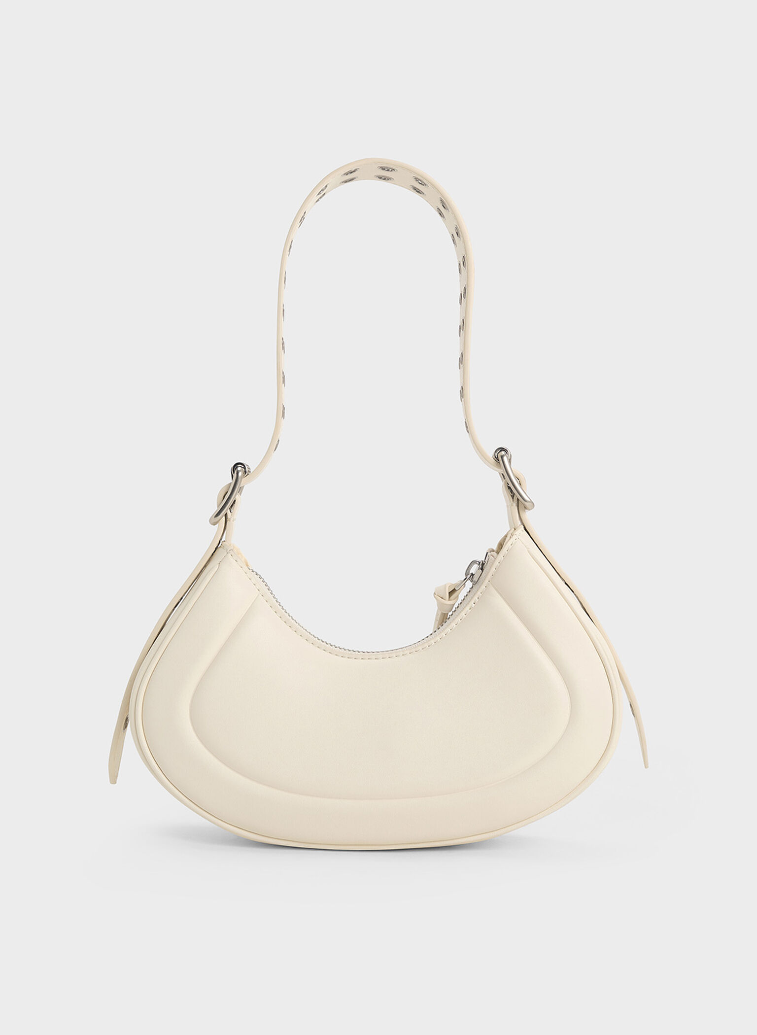 Petra Grommet-Strap Curved Shoulder Bag, Cream, hi-res