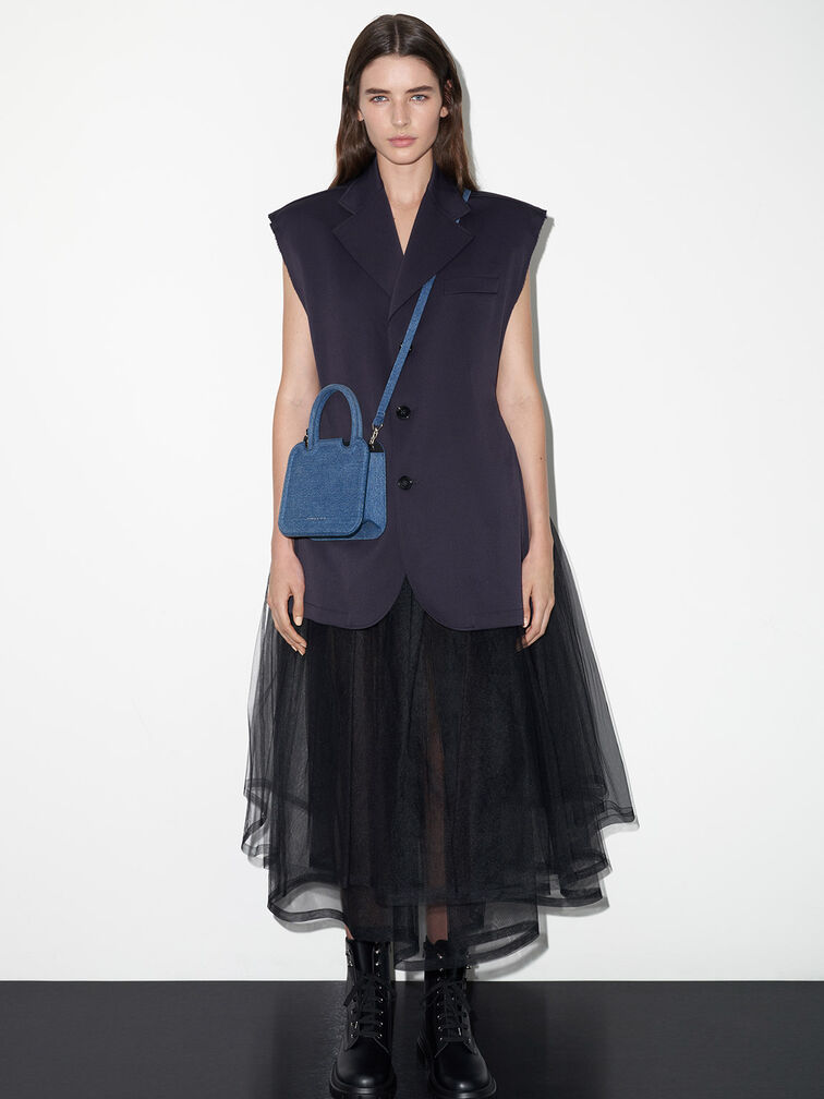 Perline Denim Sculptural Top Handle Bag, Denim Blue, hi-res